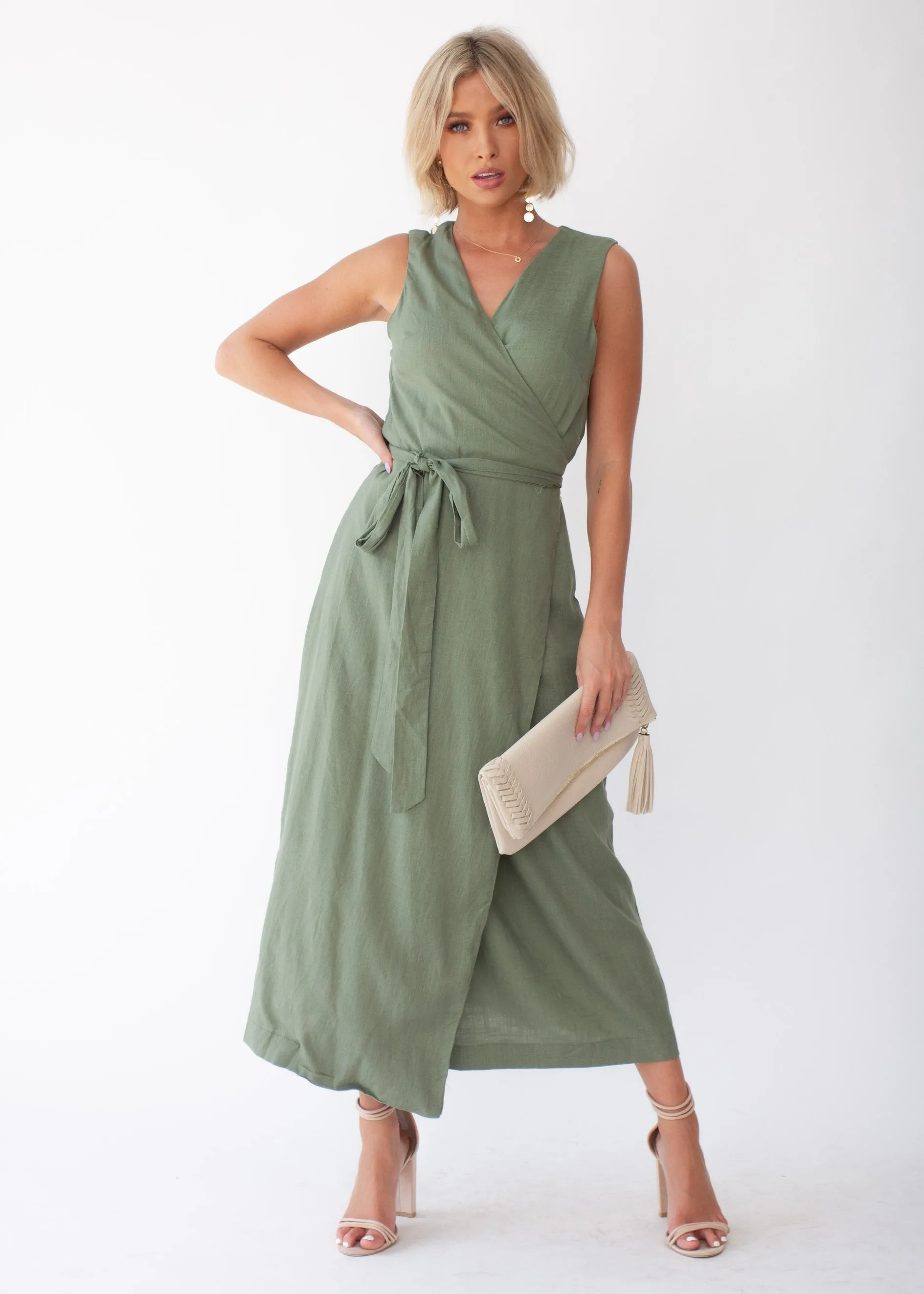 First Priority Wrap Maxi Dress - Khaki