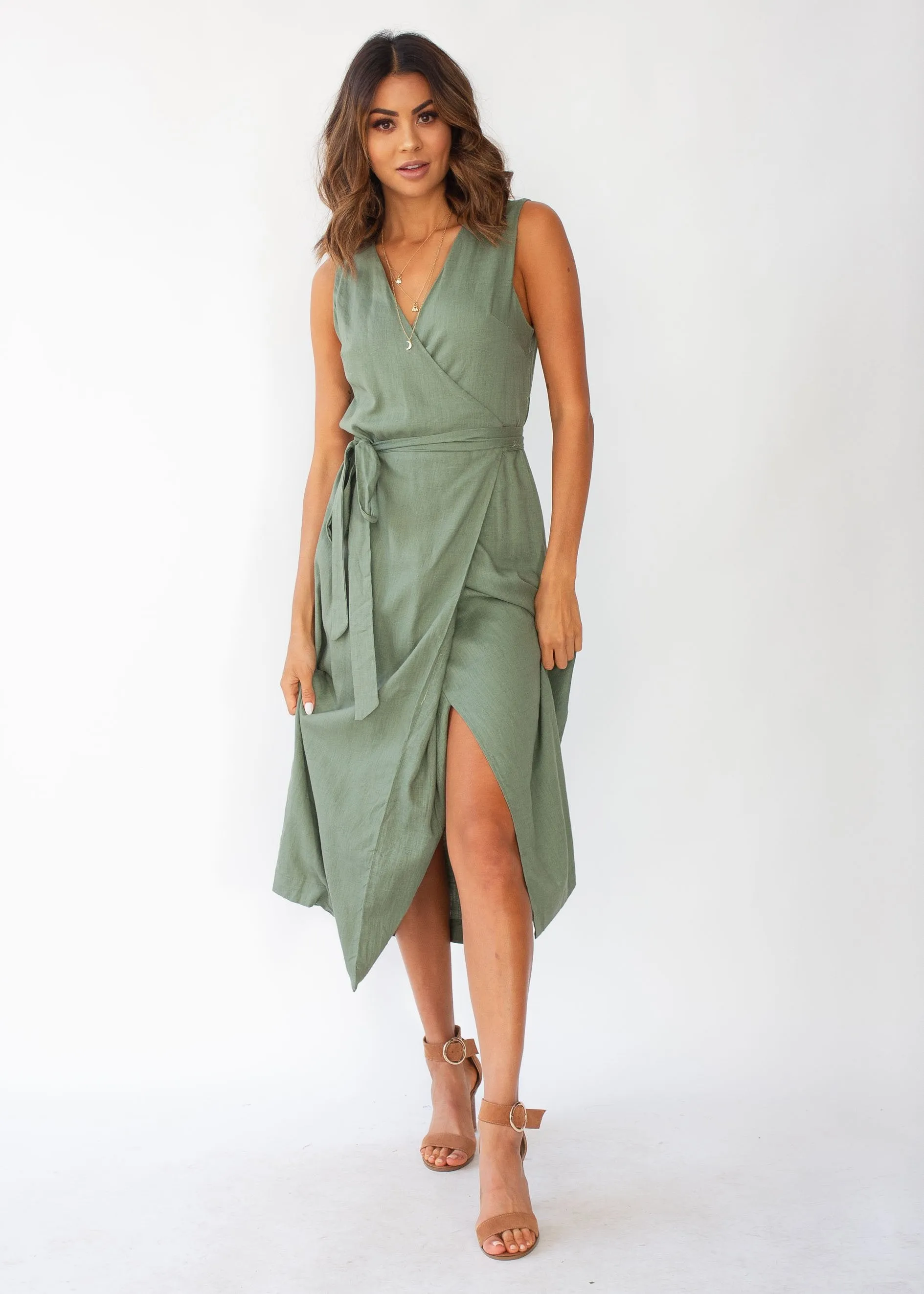 First Priority Wrap Maxi Dress - Khaki