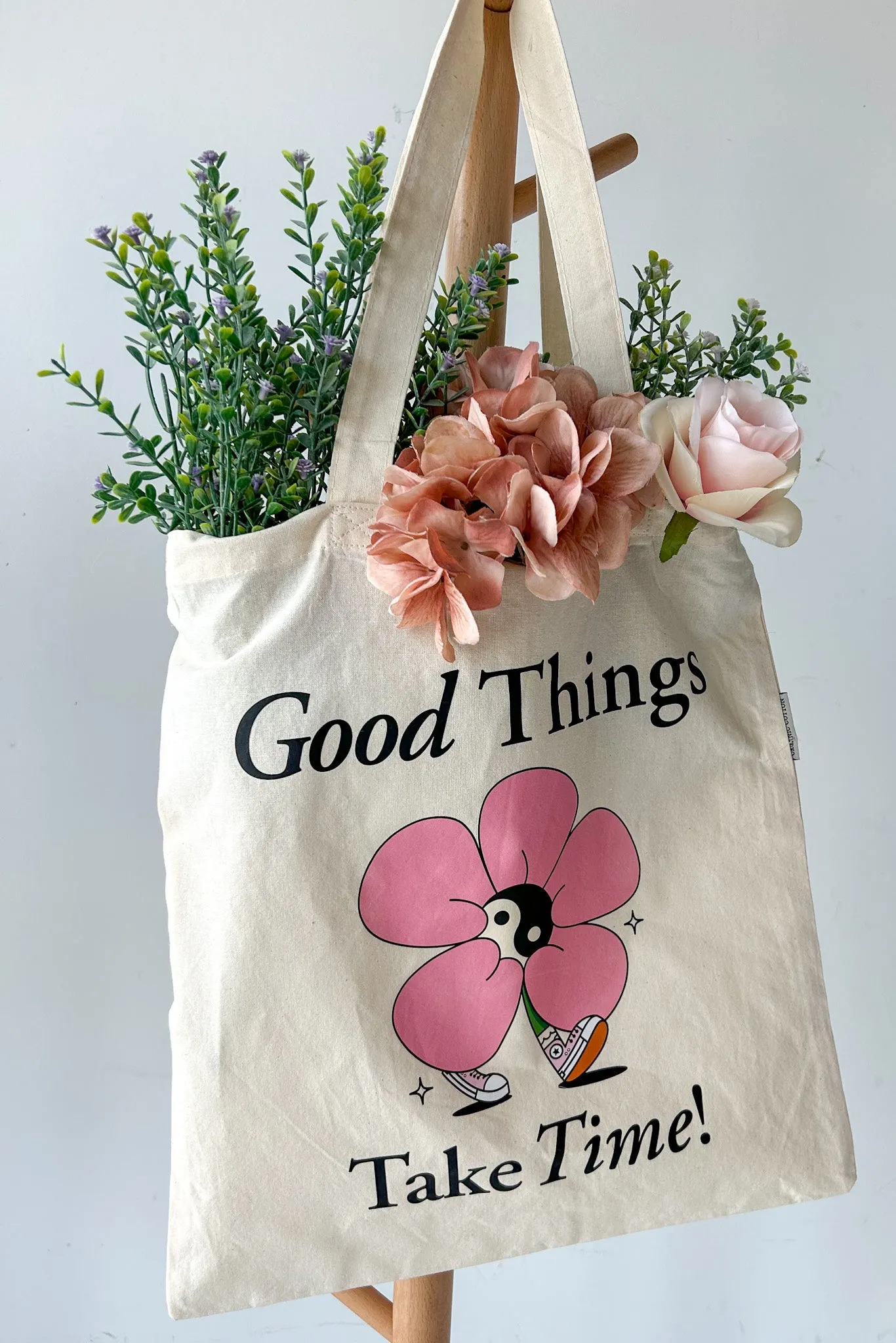 Good Things Take Time Canvas Tote (Cream)