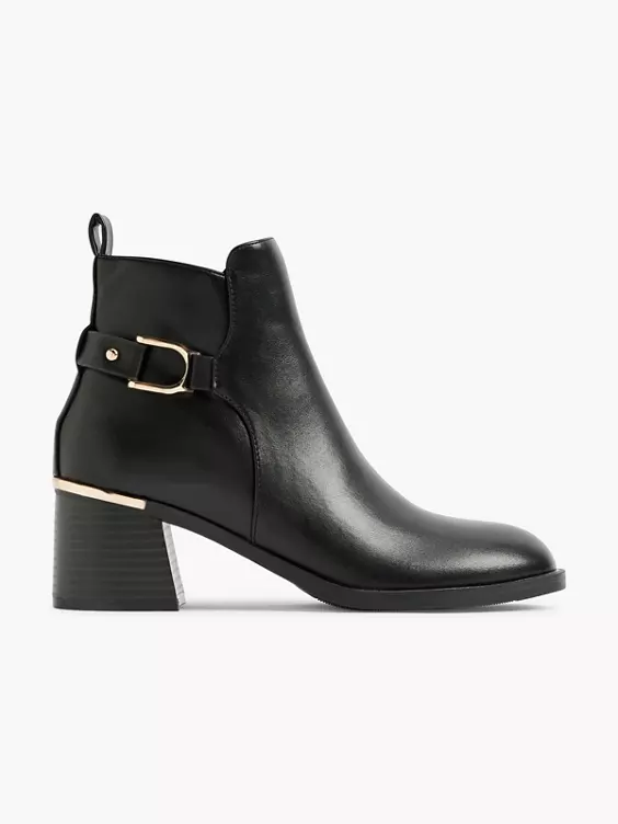 Graceland  Black Heeled Ankle Boot with Gold Details