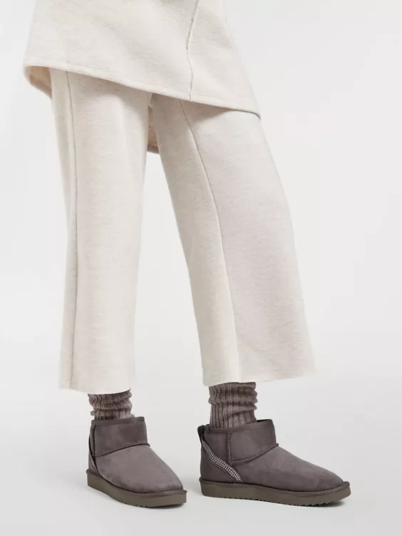 Graceland  Grey Ankle Mini Boot with Diamante Detail