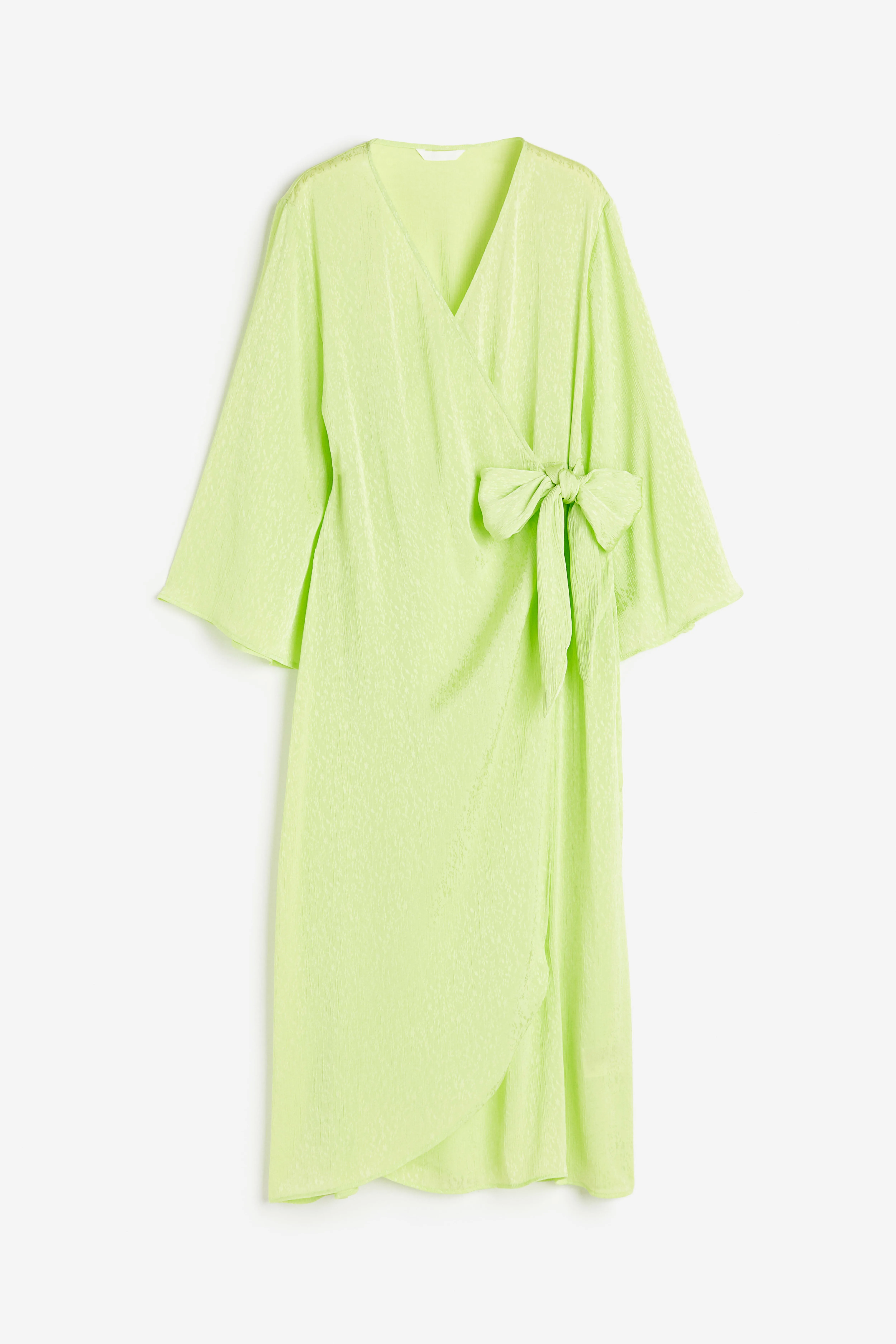 Jacquard-weave wrap dress - V-neck - 3/4 sleeve - Lime green - Ladies | H&M GB