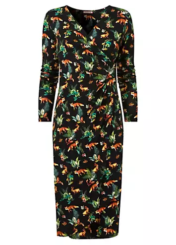 Joe Browns Petite Wrap Front Ruched Woodland Creatures Jersey Dress | Kaleidoscope