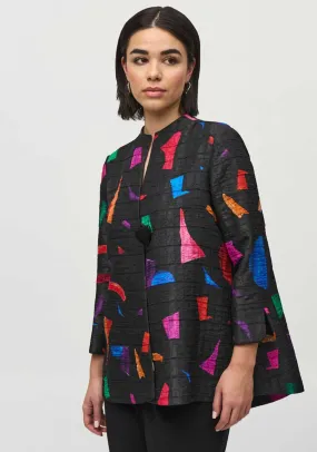 Joseph Ribkoff Abstract Print Trapeze Jacket, Black