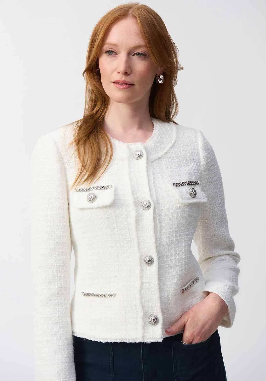 Joseph Ribkoff Boucle Chain Detail Jacket, White