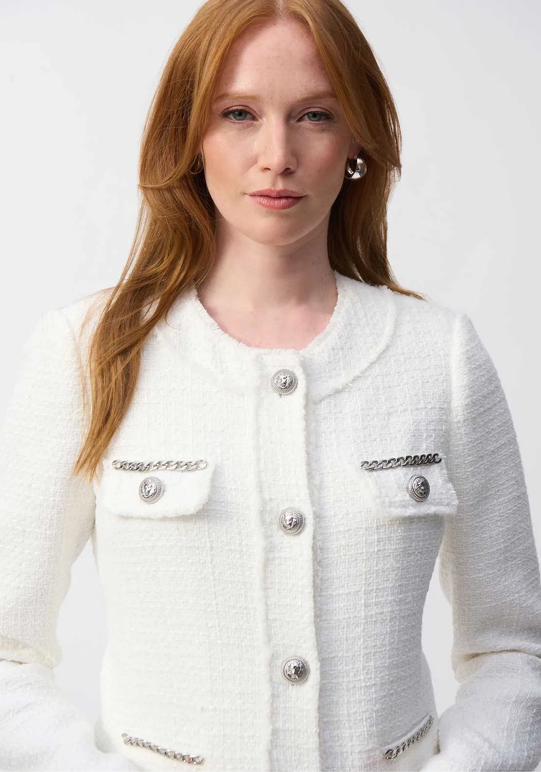 Joseph Ribkoff Boucle Chain Detail Jacket, White