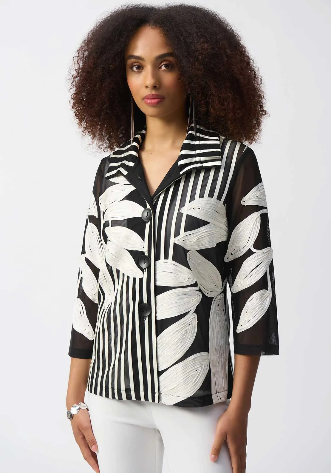 Joseph Ribkoff Embroidered Striped Jacket, Black