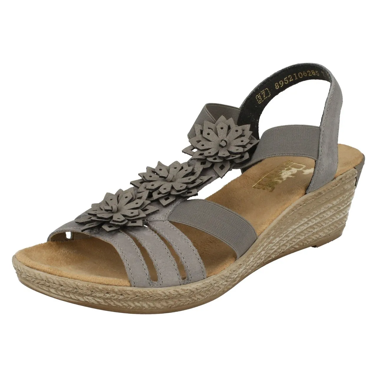 Ladies Rieker Flower Detail Wedge Sandals 62461