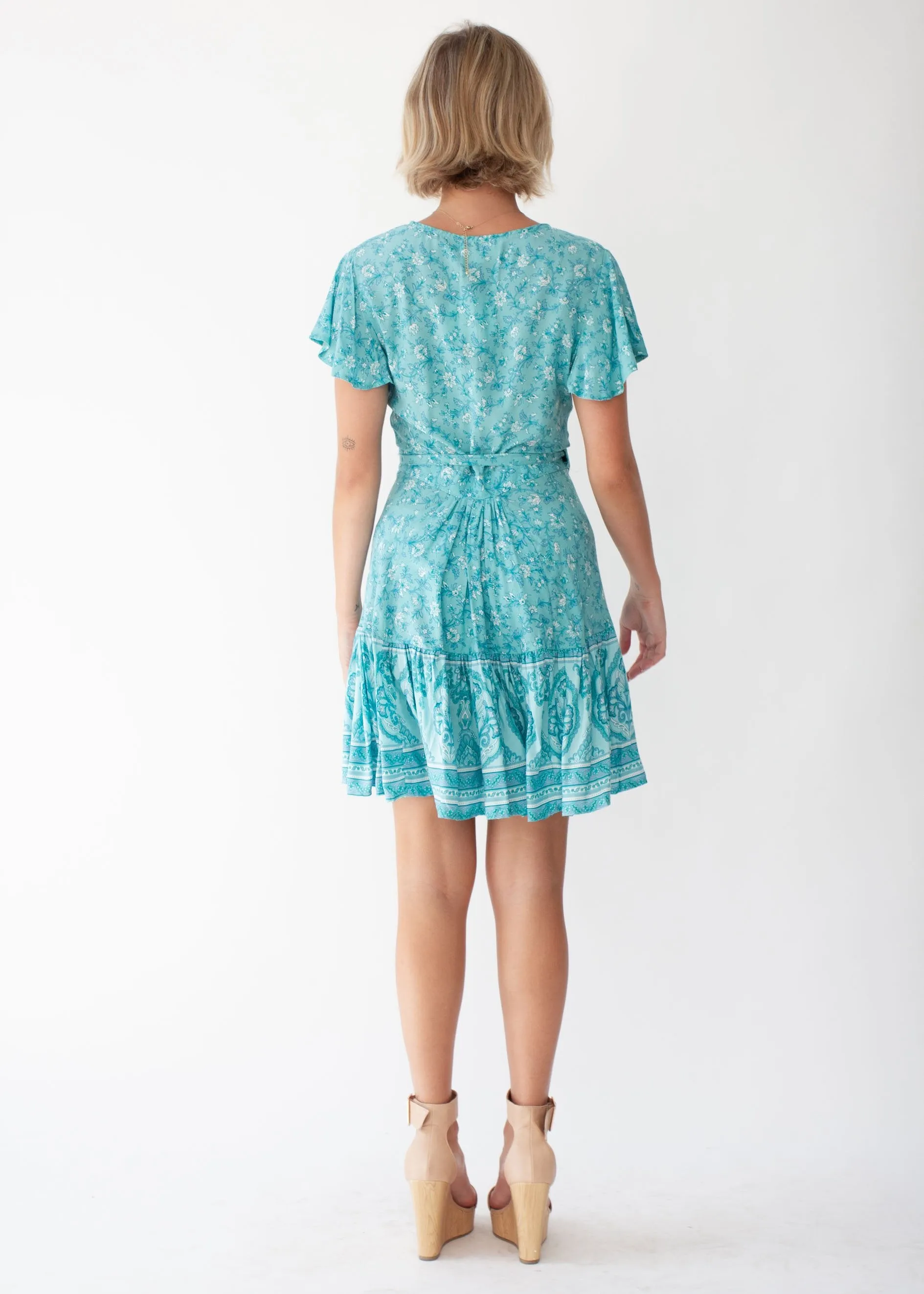 Le Sienna Wrap Dress - Aqua Paisley