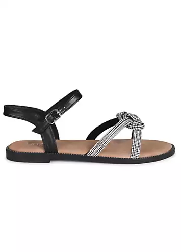 Linzi Tillara Black Diamante Flat Sandals | Kaleidoscope