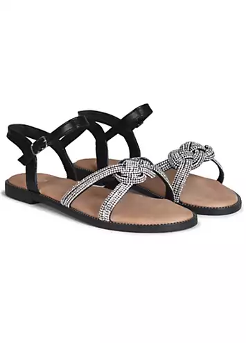 Linzi Tillara Black Diamante Flat Sandals | Kaleidoscope