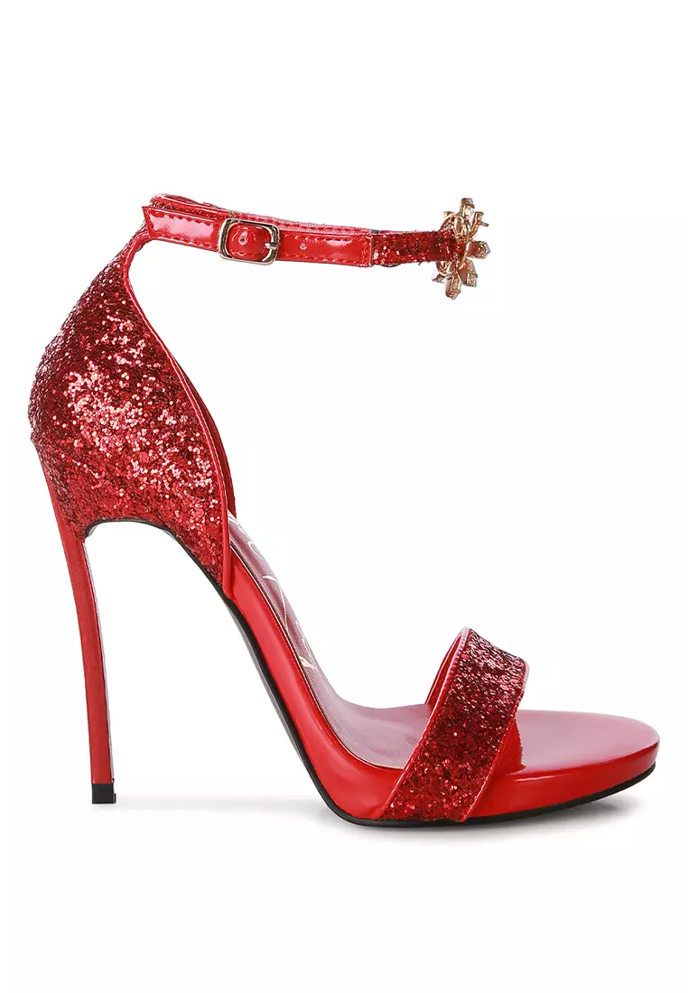 London Rag Red High Heeled Glitter Sandals