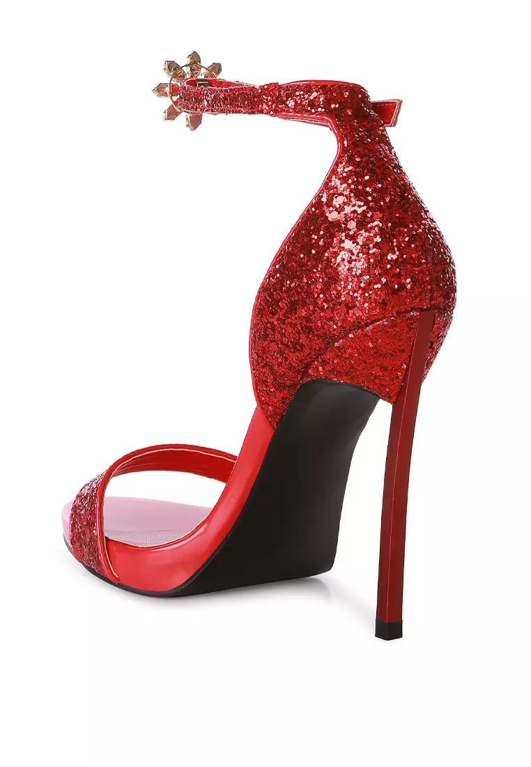 London Rag Red High Heeled Glitter Sandals