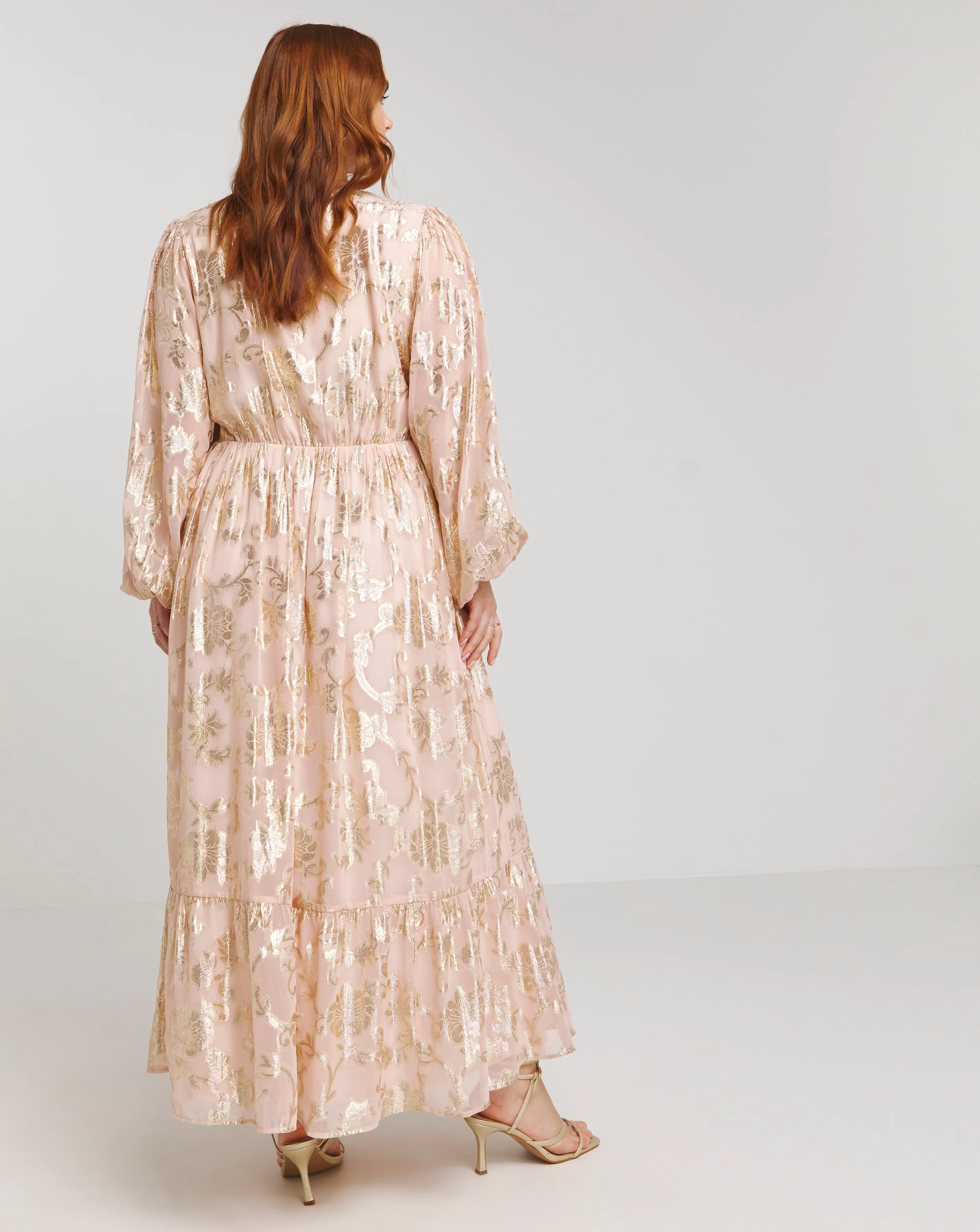 Lovedrobe Jaquard Foil Long Sleeve Wrap Front Midaxi Dress | Simply Be