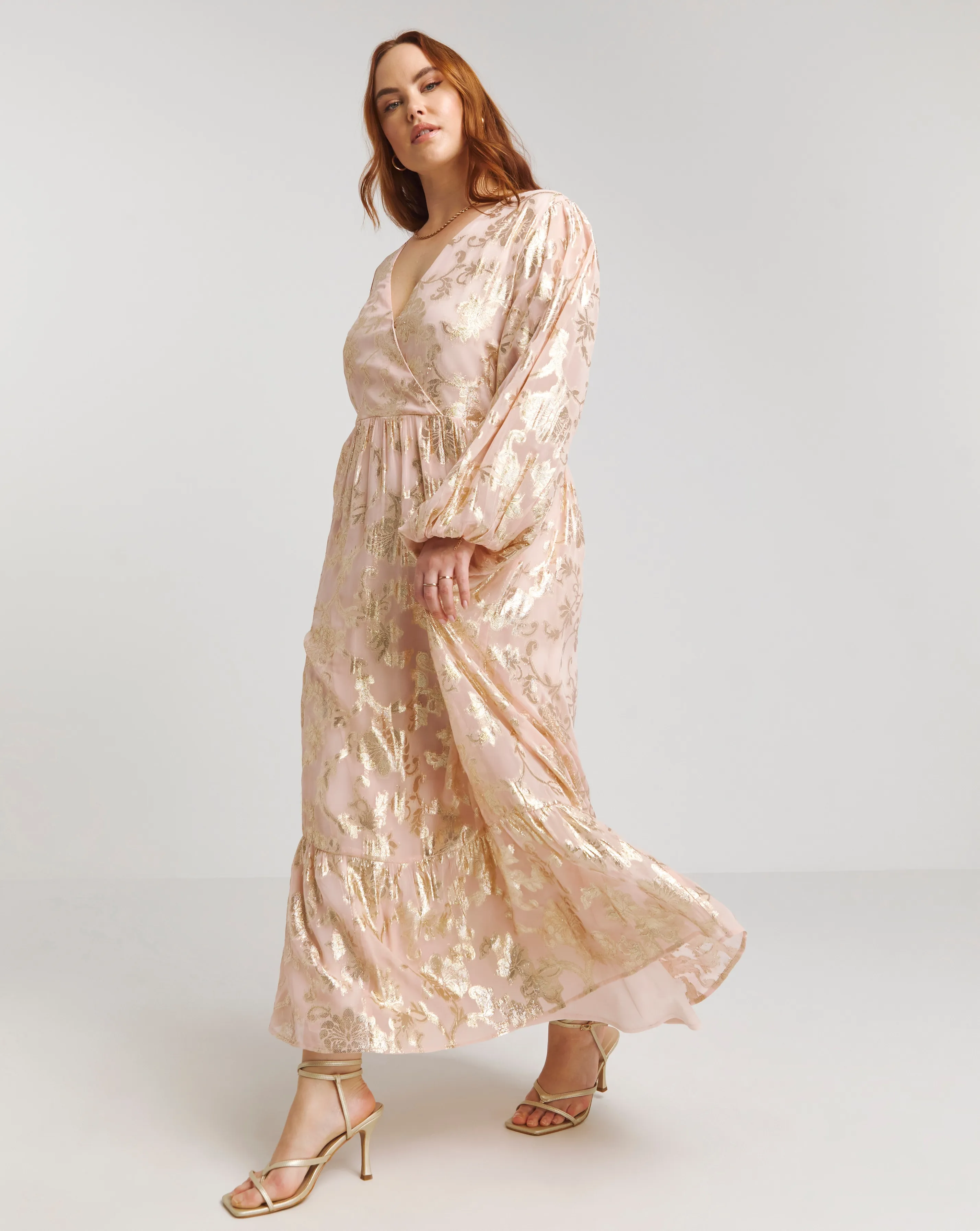 Lovedrobe Jaquard Foil Long Sleeve Wrap Front Midaxi Dress | Simply Be