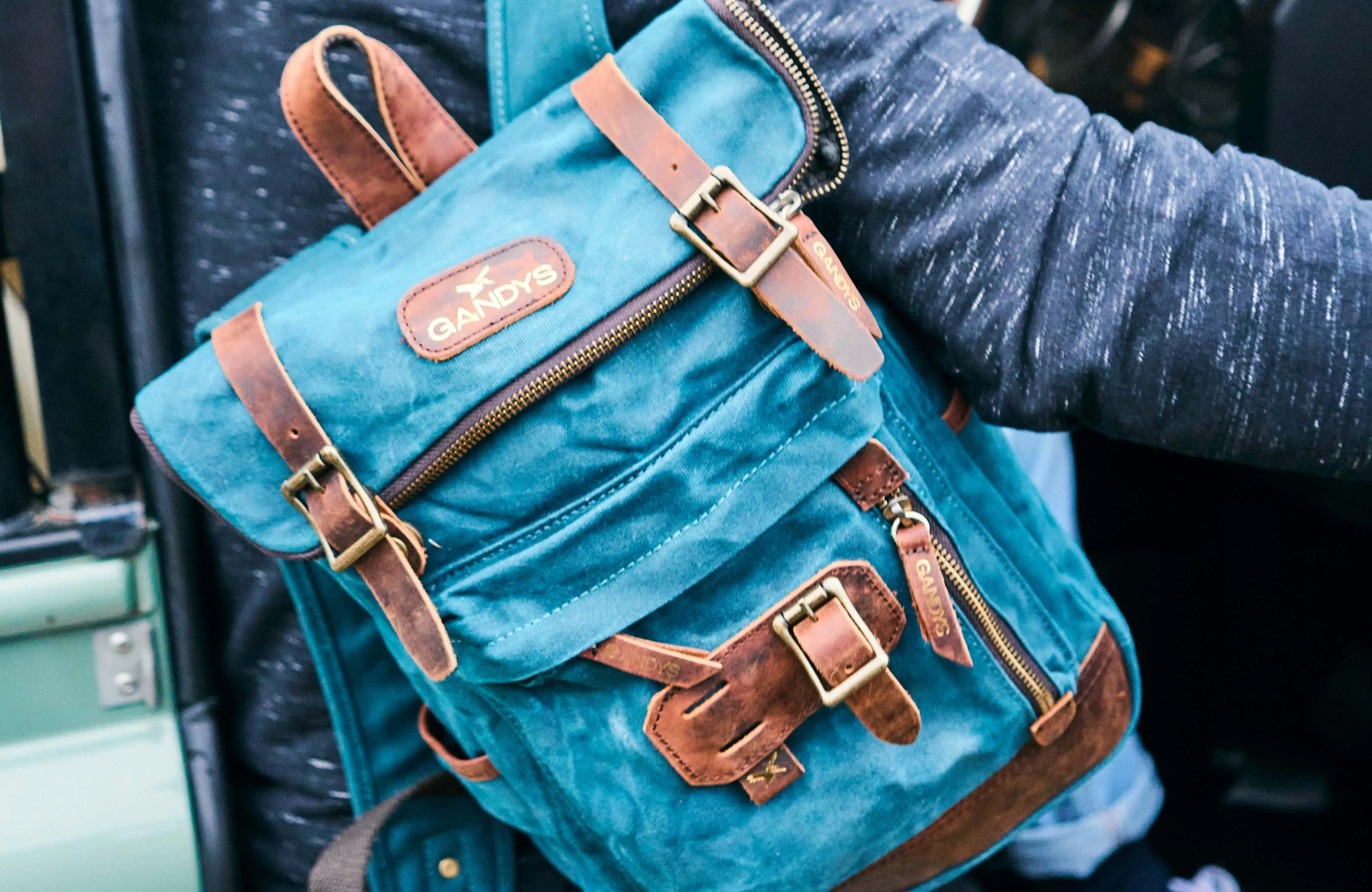 Luggage | Teal Waxed Cotton Mini Bali Backpack | Gandys