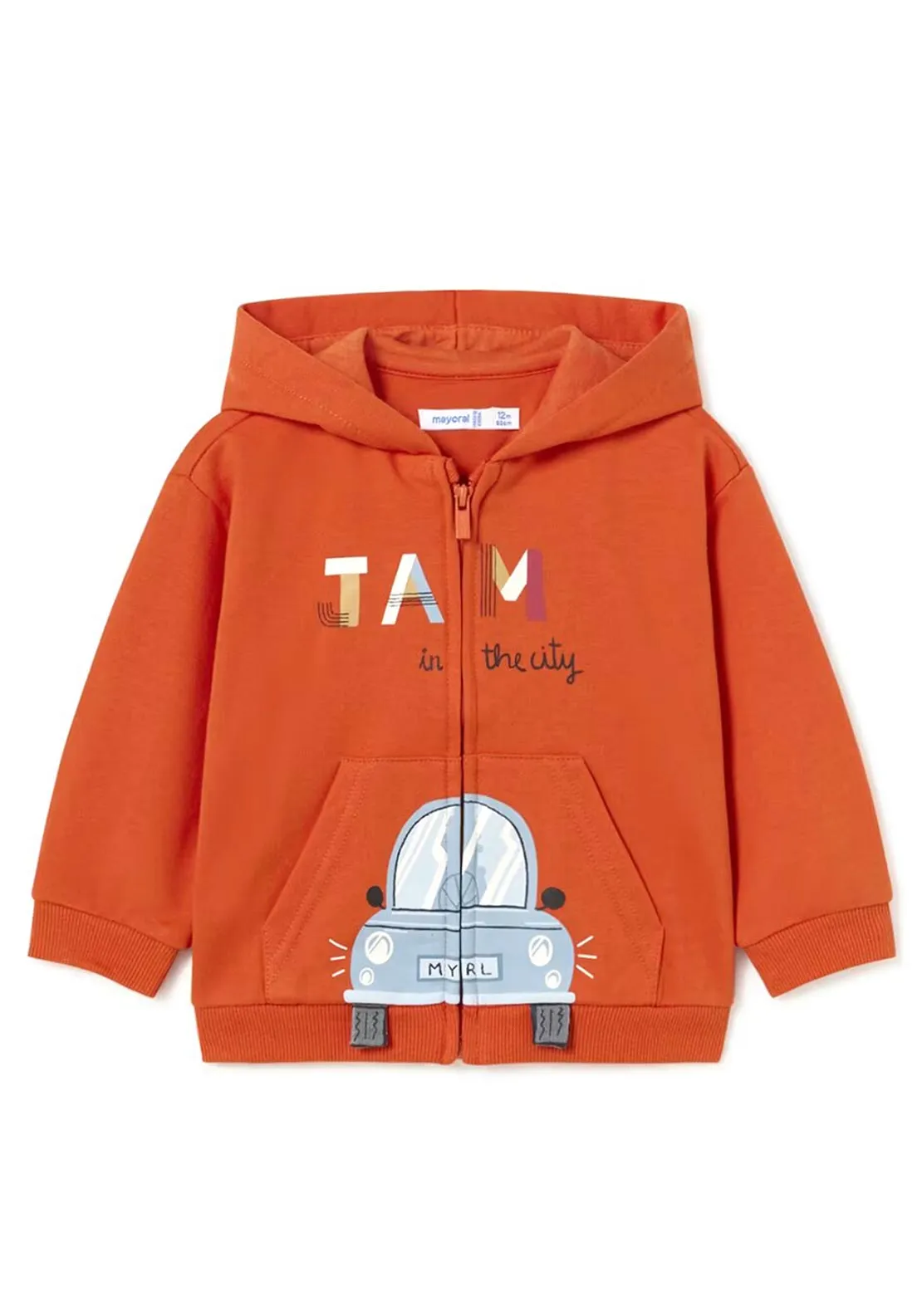 Mayoral Baby Boy Car Zip Fastening Hooded Jacket, Orange