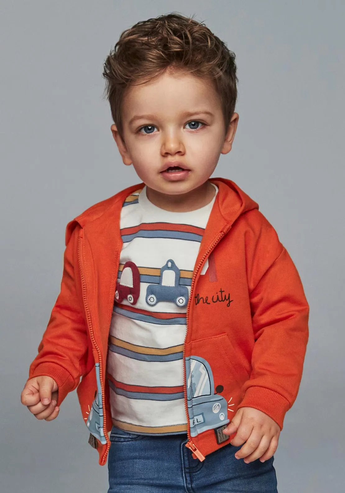 Mayoral Baby Boy Car Zip Fastening Hooded Jacket, Orange