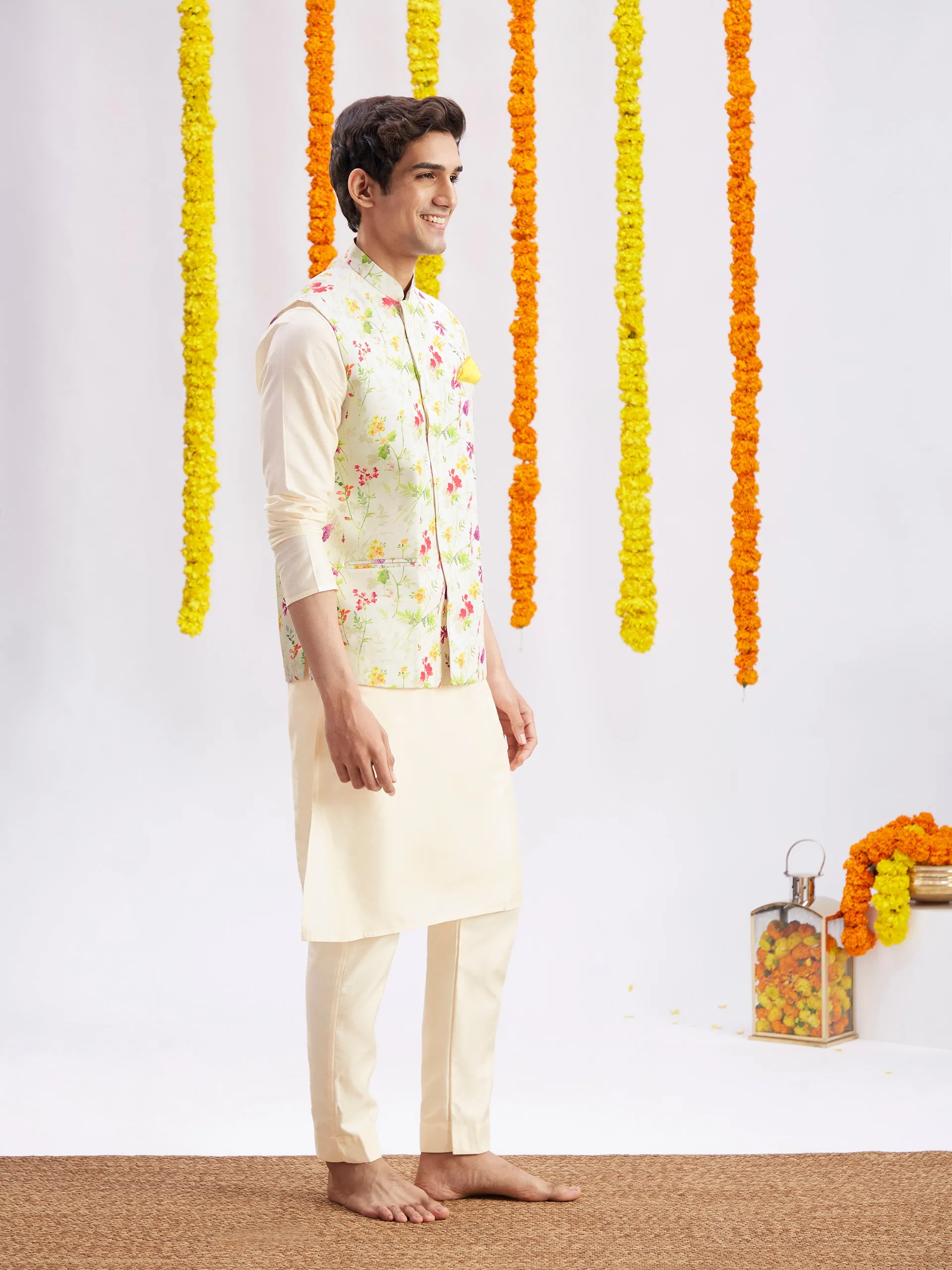 MEN WOMEN 36 - 42 Cream Georgette Men's:Nehru Jacket  Women's:Kurta Set