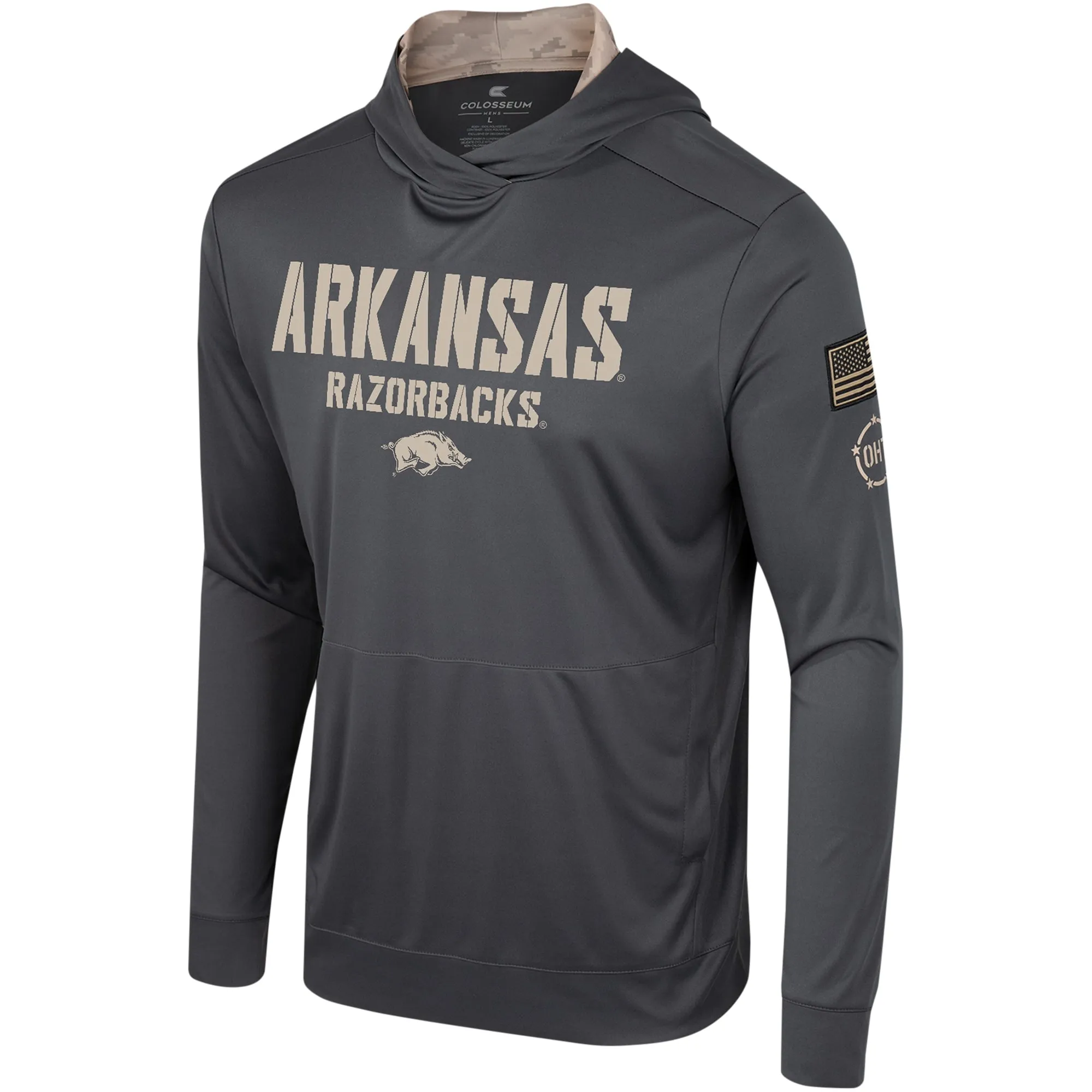 Men's Colosseum Charcoal Arkansas Razorbacks OHT Military Appreciation Long Sleeve Hoodie T-Shirt