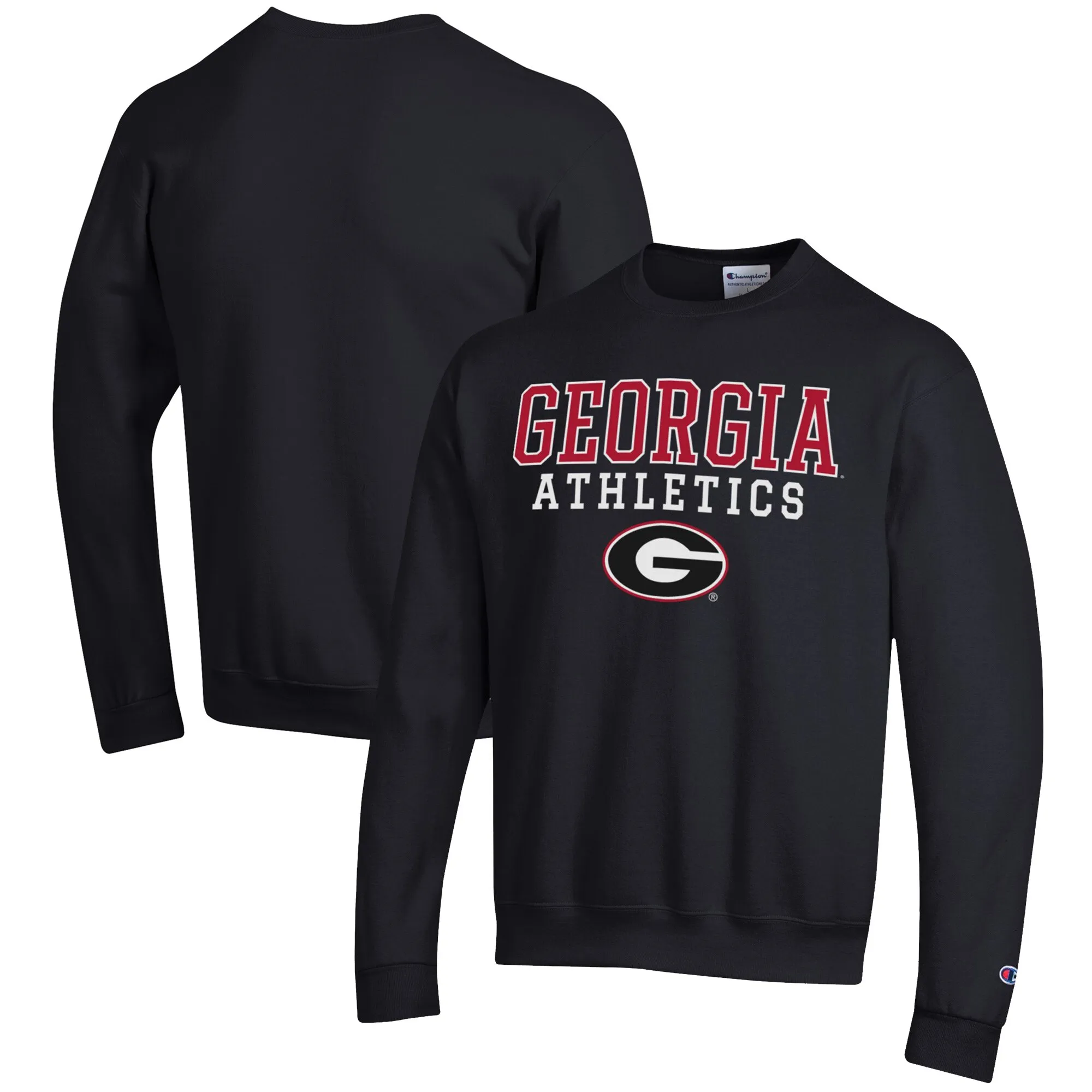 Men's Champion  Black Georgia Bulldogs Athletics Logo Stack Pullover Sweatshirt