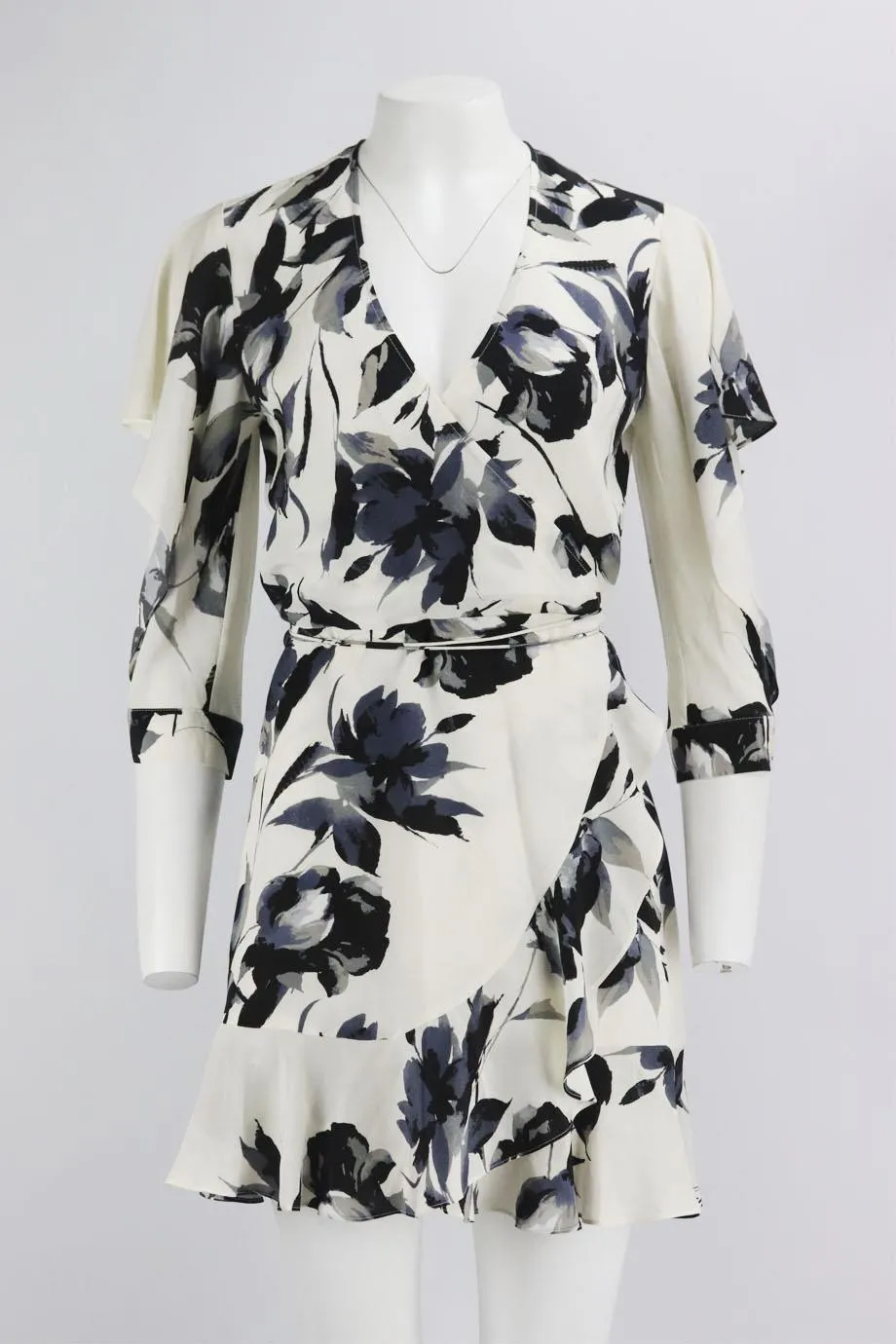 MICHELLE MASON FLORAL PRINT SILK WRAP MINI DRESS US 8 UK 12