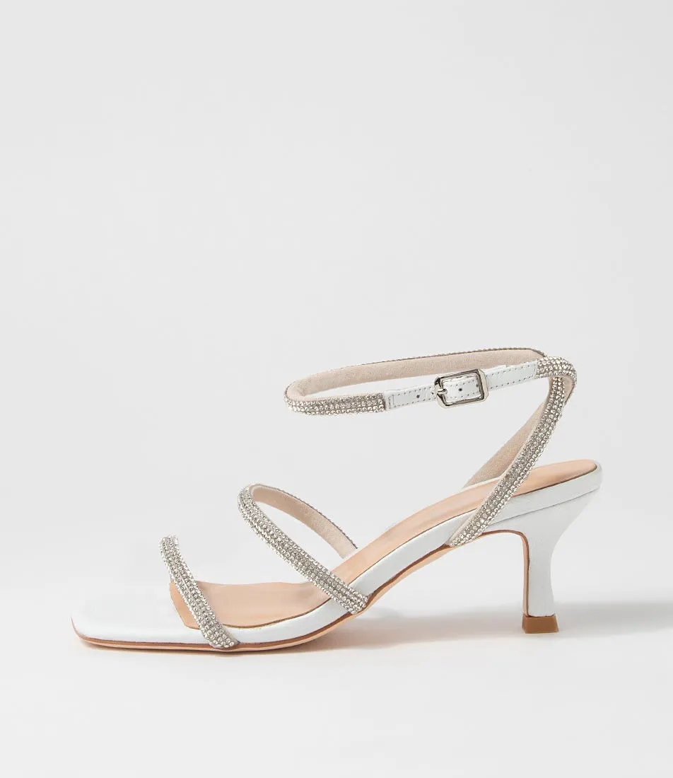 MIDAS Glamm White Clear Leather Jewels Sandals