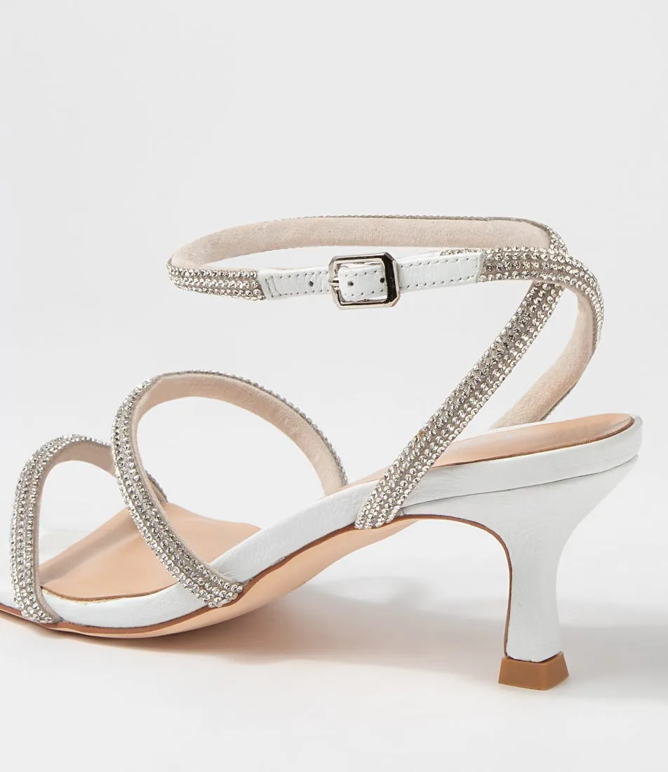 MIDAS Glamm White Clear Leather Jewels Sandals