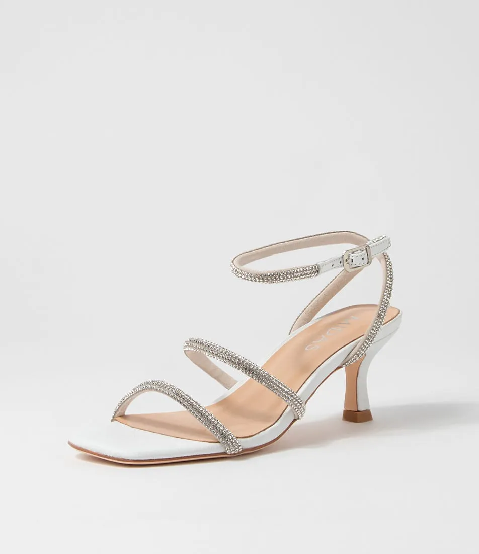 MIDAS Glamm White Clear Leather Jewels Sandals