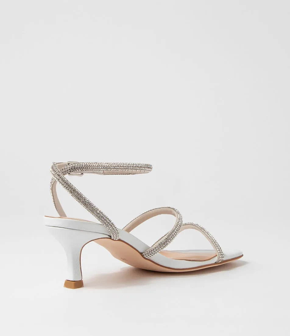 MIDAS Glamm White Clear Leather Jewels Sandals