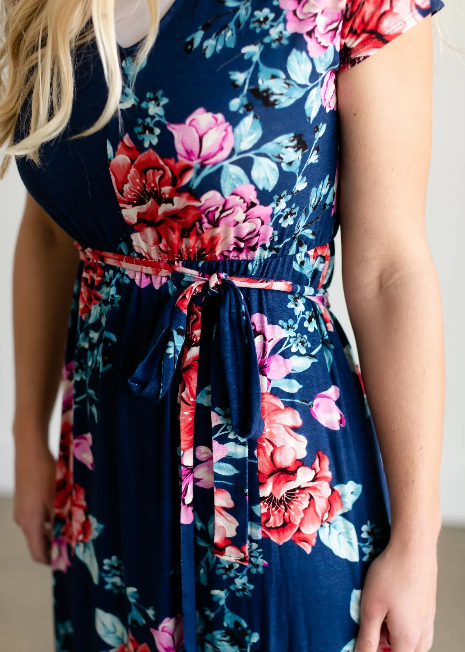 Navy Floral Wrap Front Dress - FINAL SALE