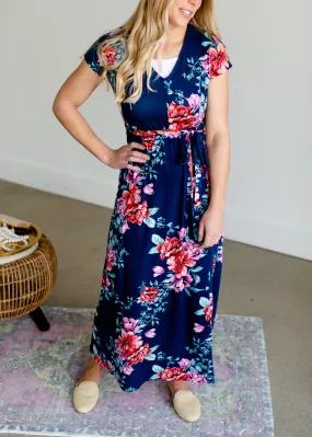 Navy Floral Wrap Front Dress - FINAL SALE