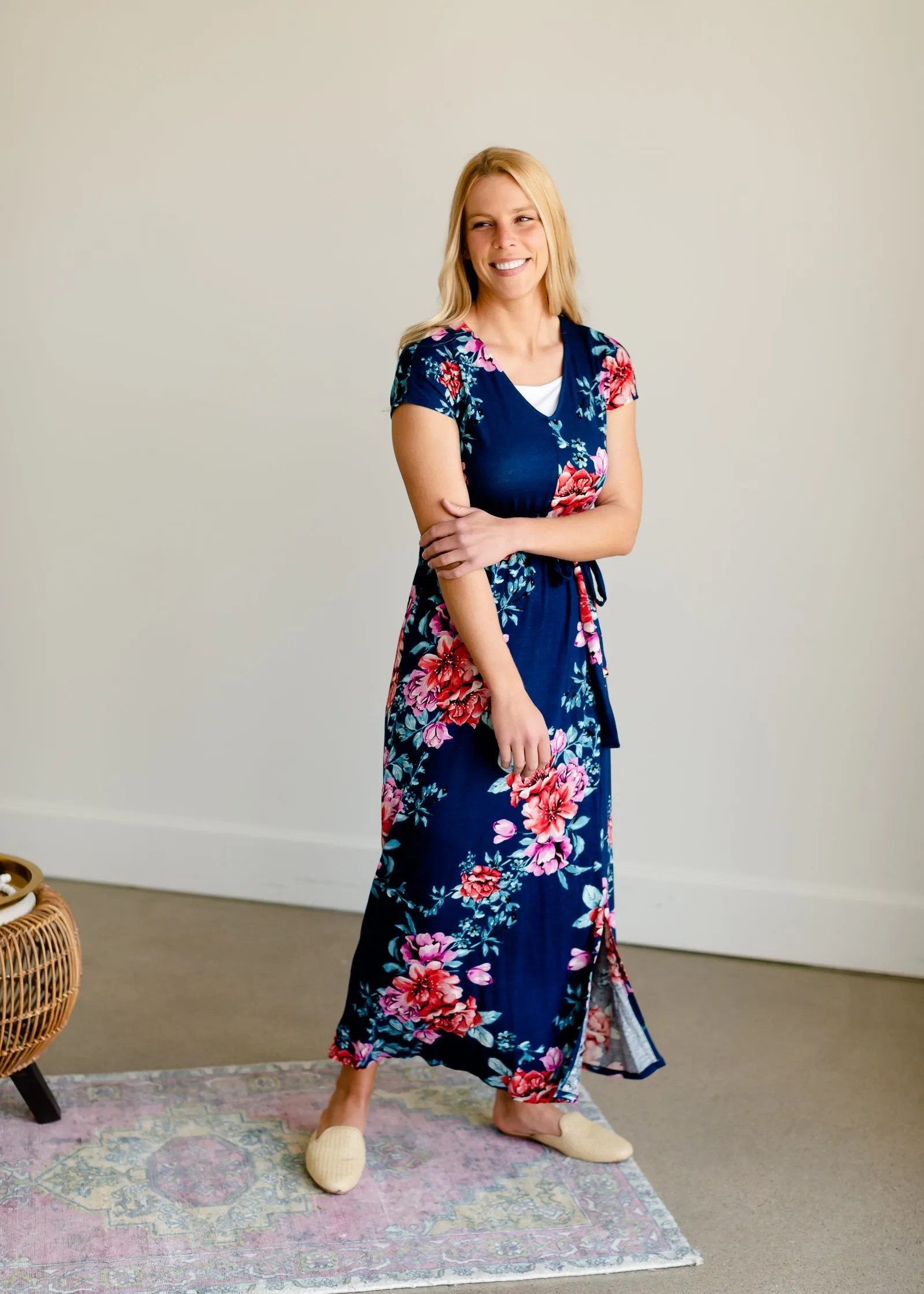 Navy Floral Wrap Front Dress - FINAL SALE