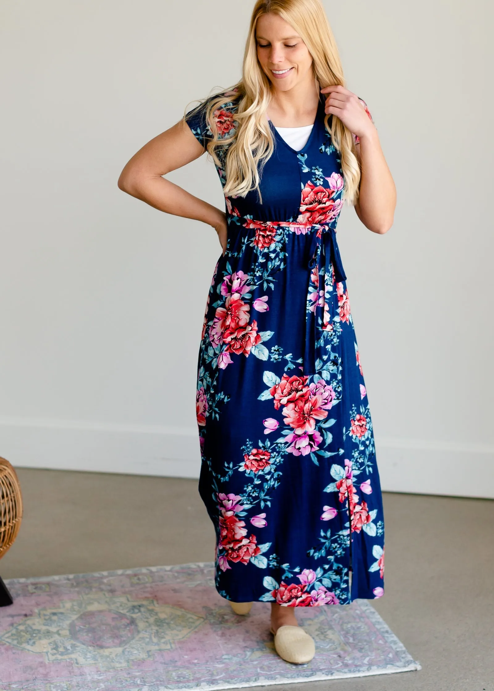 Navy Floral Wrap Front Dress - FINAL SALE