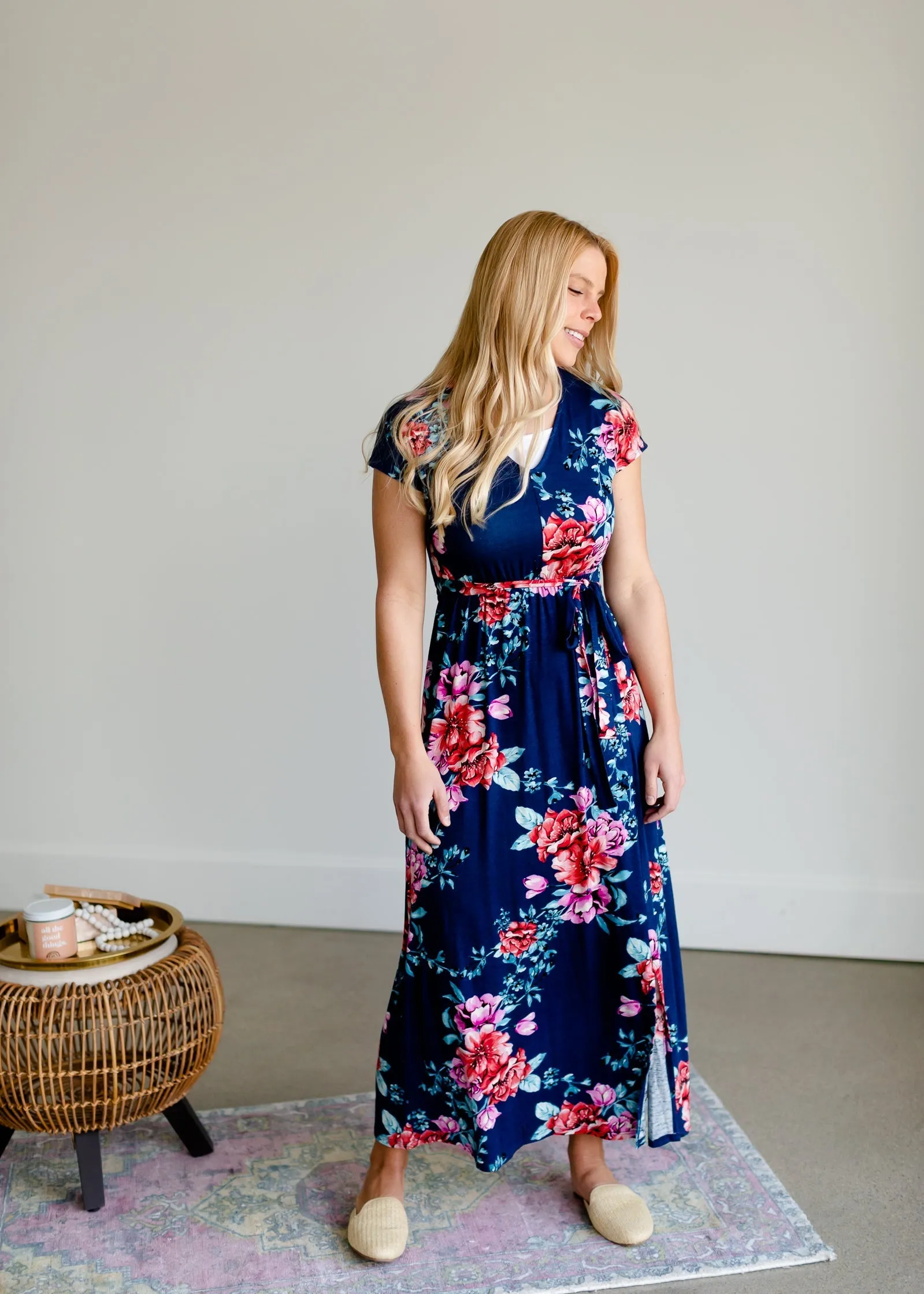 Navy Floral Wrap Front Dress - FINAL SALE