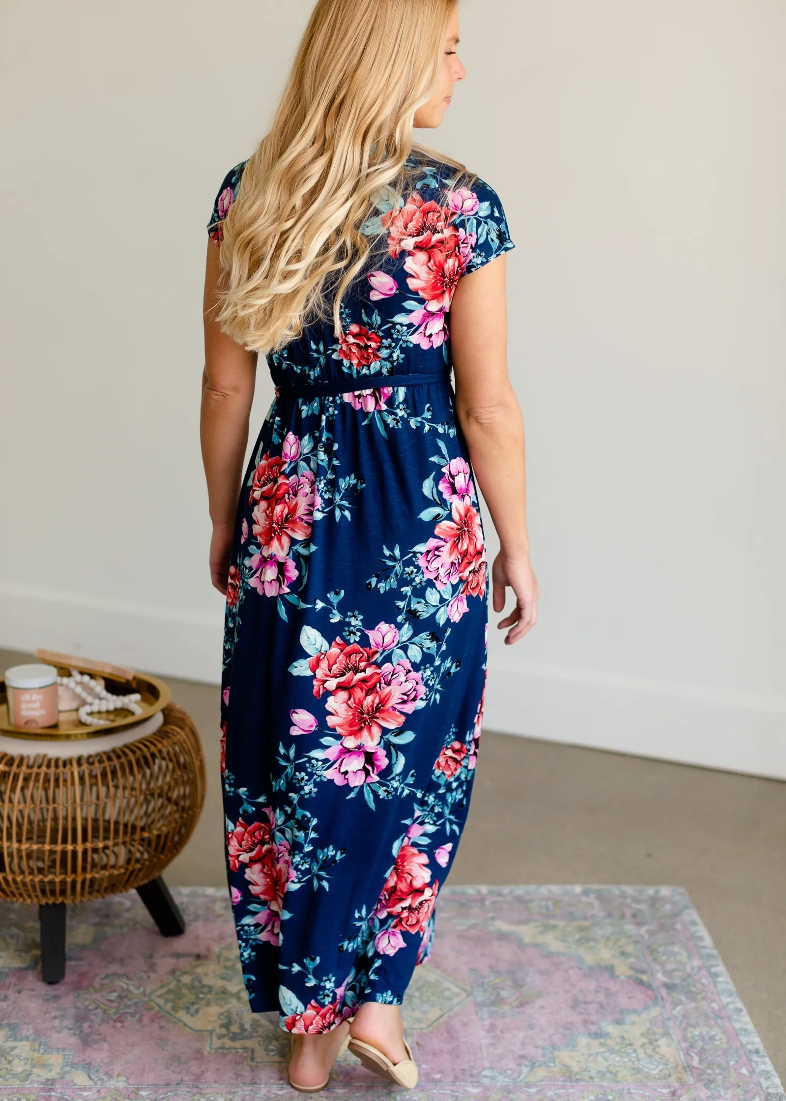 Navy Floral Wrap Front Dress - FINAL SALE