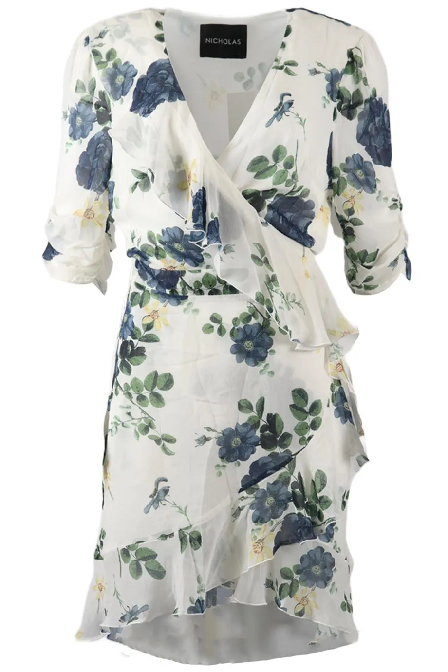 NICHOLAS FLORAL PRINT CREPE WRAP MINI DRESS UK 14