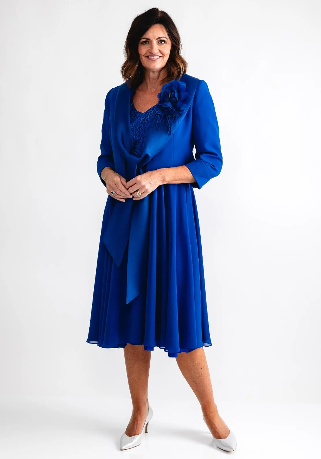 Ophelia Melita Chiffon Dress and Jacket, Royal Blue