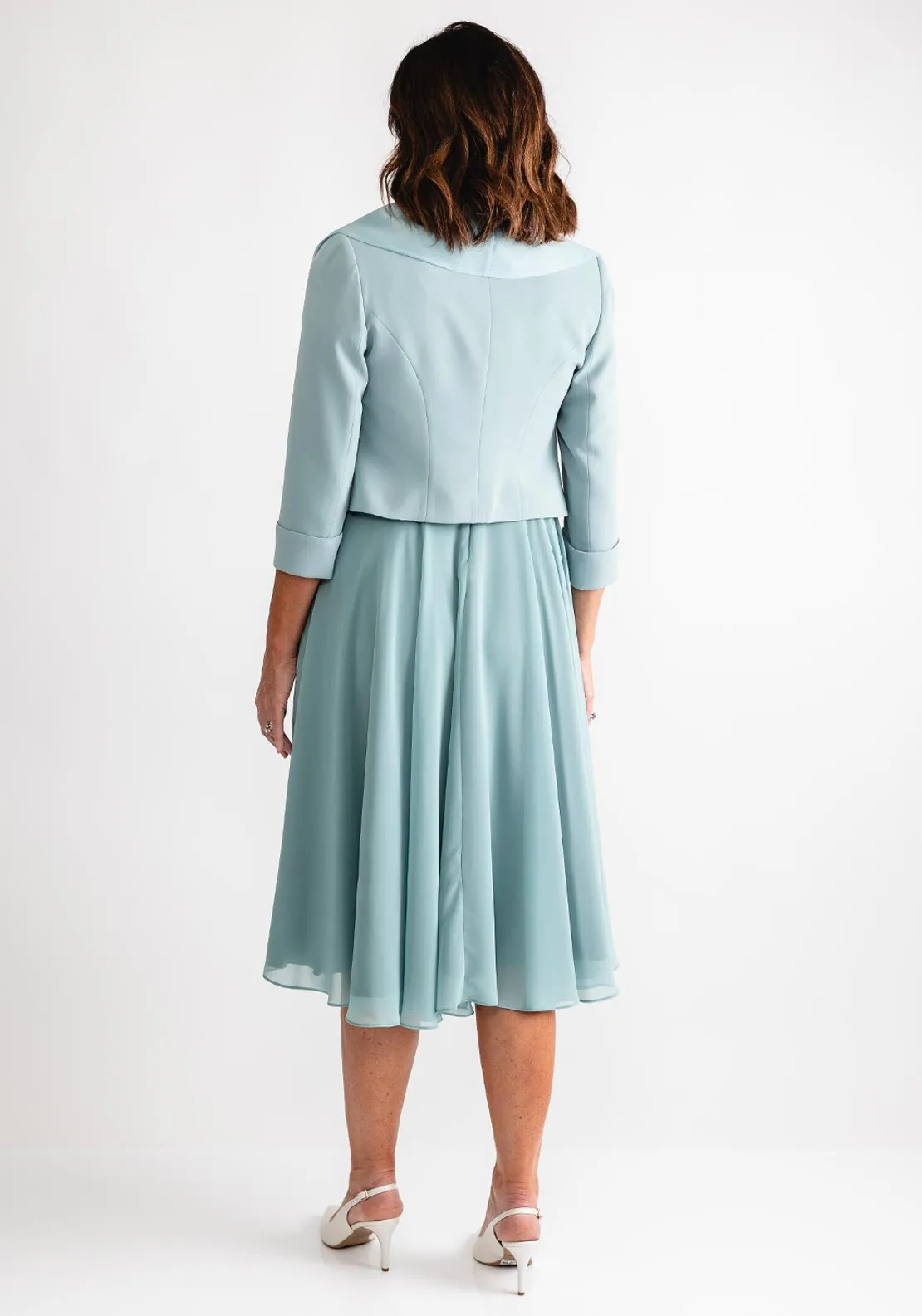 Ophelia Melita Chiffon Dress and Jacket, Sage Green