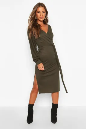 Petite Wrap Ribbed Midi Dress