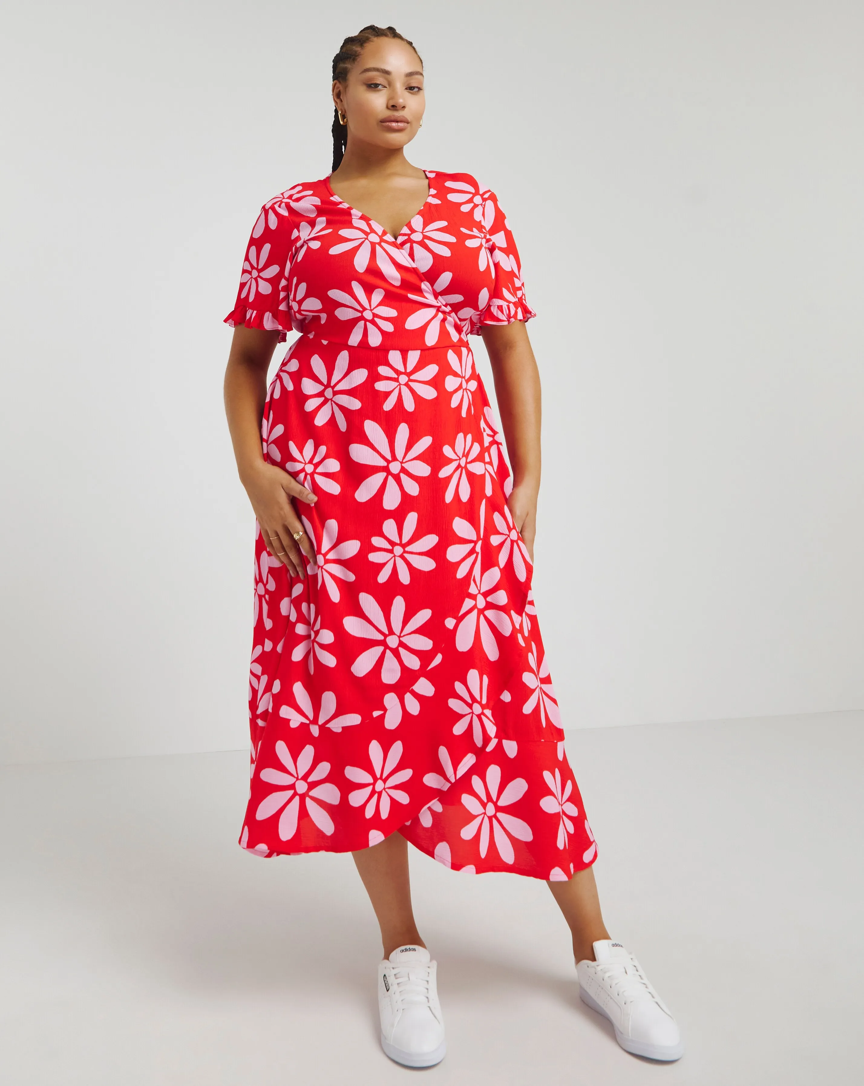 Pink/Red Crinkle Wrap Midi Dress | Simply Be