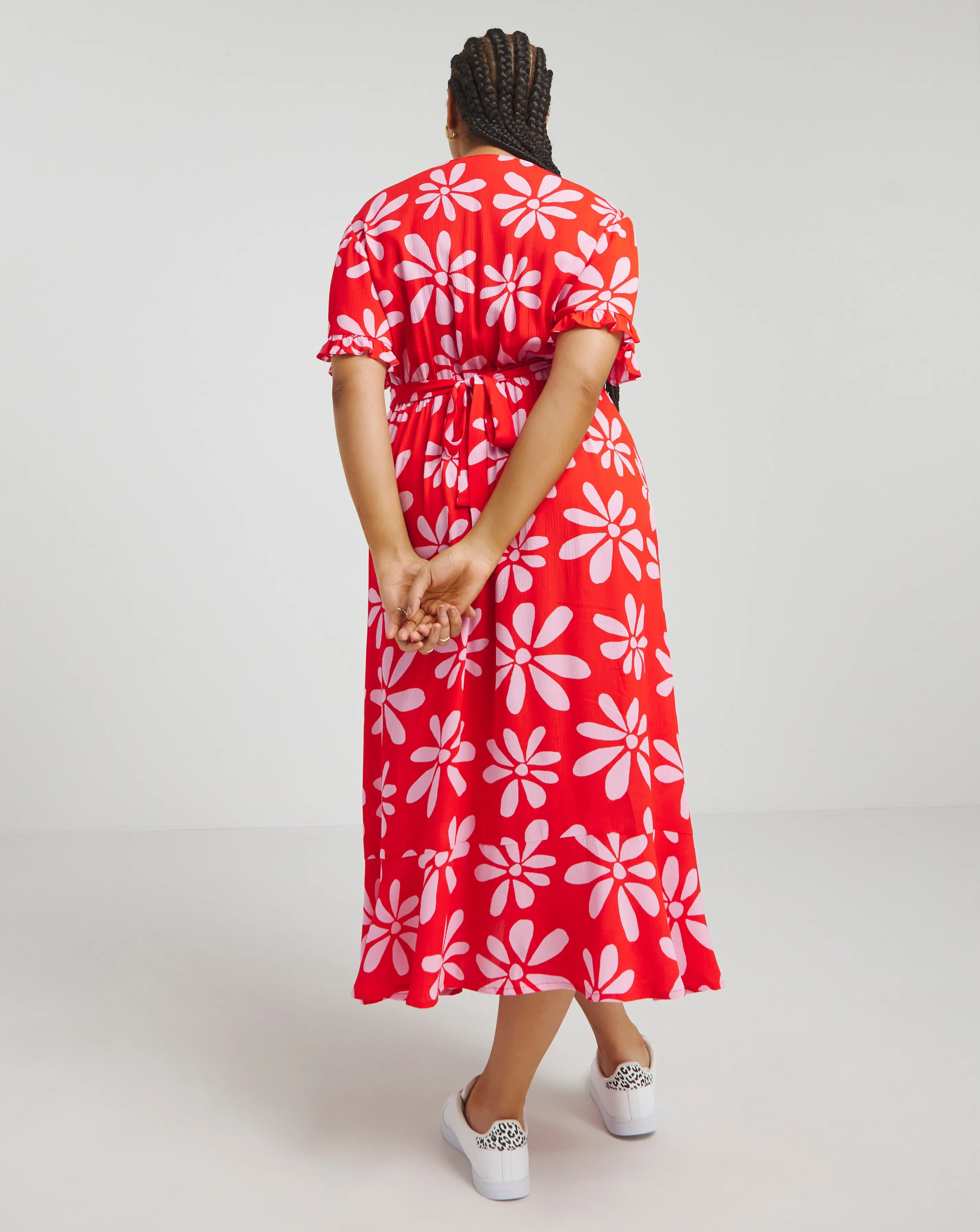 Pink/Red Crinkle Wrap Midi Dress | Simply Be