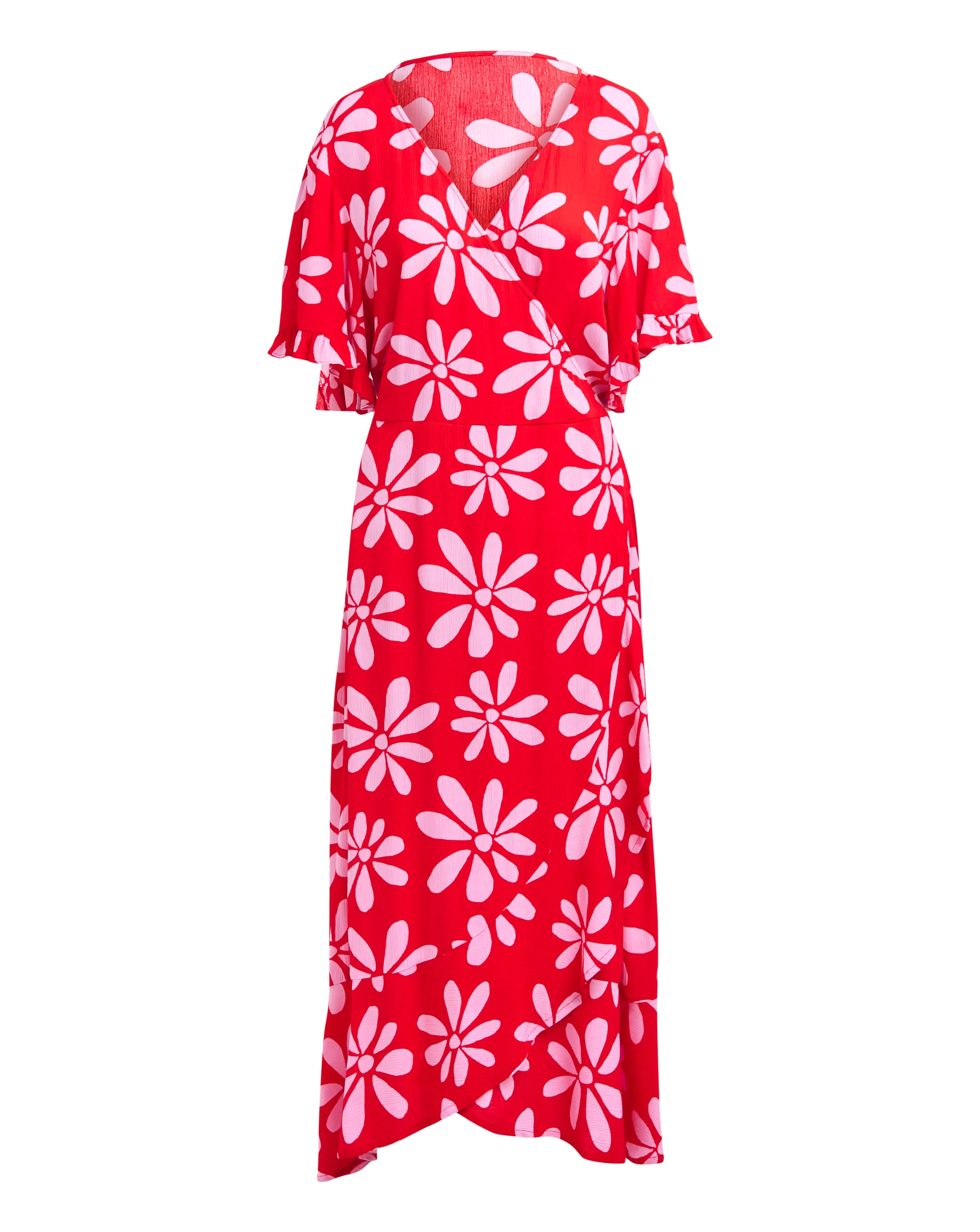 Pink/Red Crinkle Wrap Midi Dress | Simply Be