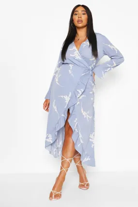 Plus Abstract Floral Wrap Midi Dress