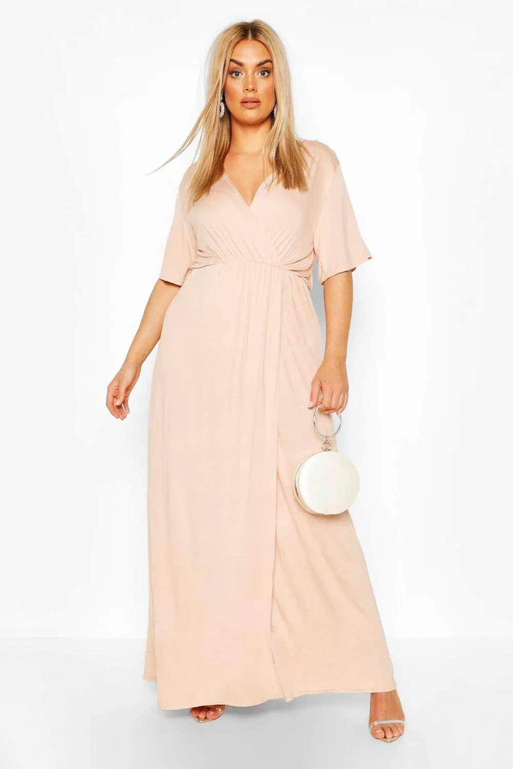 Plus Angel Sleeve Wrap Maxi Dress