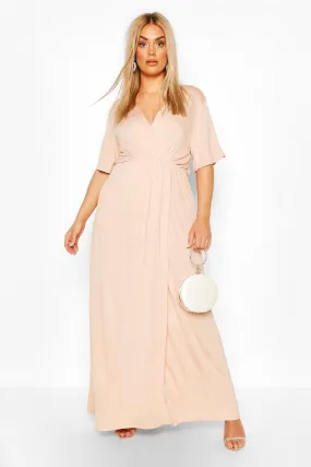 Plus Angel Sleeve Wrap Maxi Dress