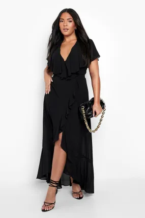 Plus Chiffon Ruffle Wrap Maxi Dress