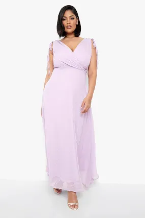 Plus Dobby Tie Shoulder Wrap Maxi Dress