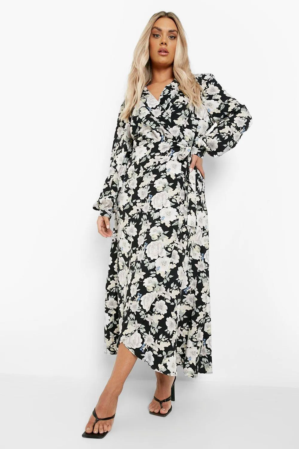 Plus Floral Wrap Midi Dress