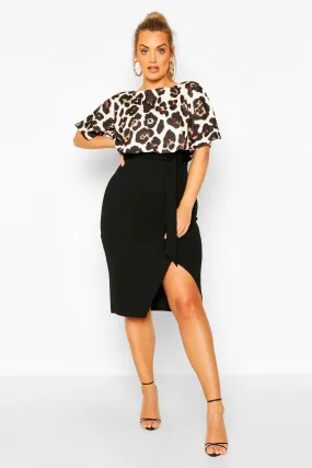 Plus Leopard Contrast Wrap Midi Dress